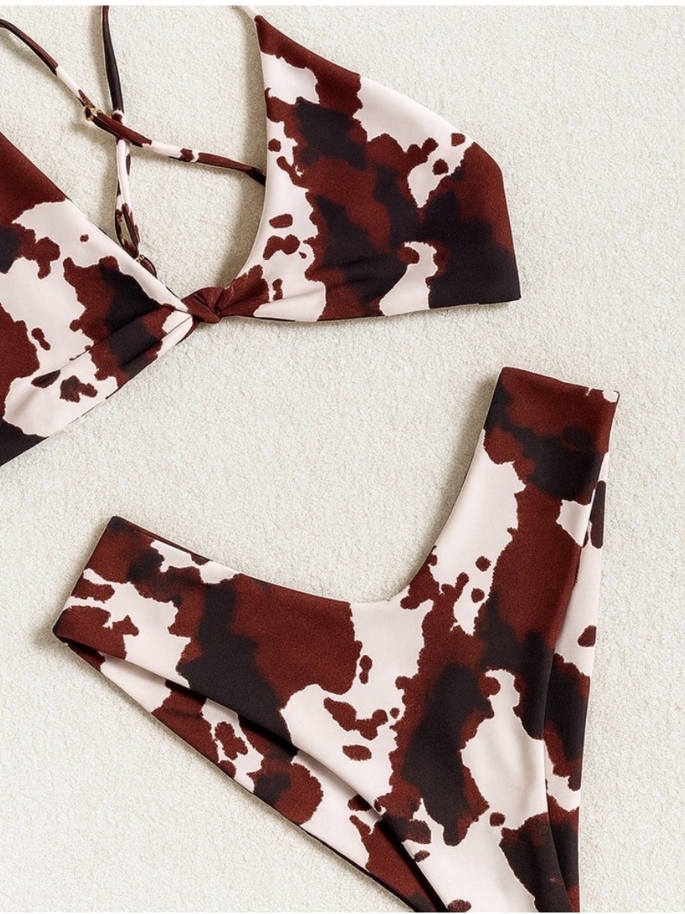 Skatie Brown & Cream Cow-Print Triangle Bikini Set